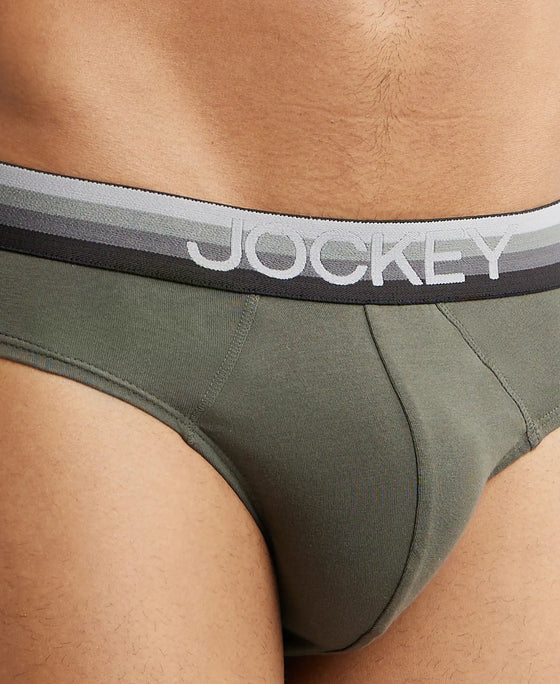 Super Combed Cotton Elastane Solid Brief with Ultrasoft Waistband - Deep Olive-6