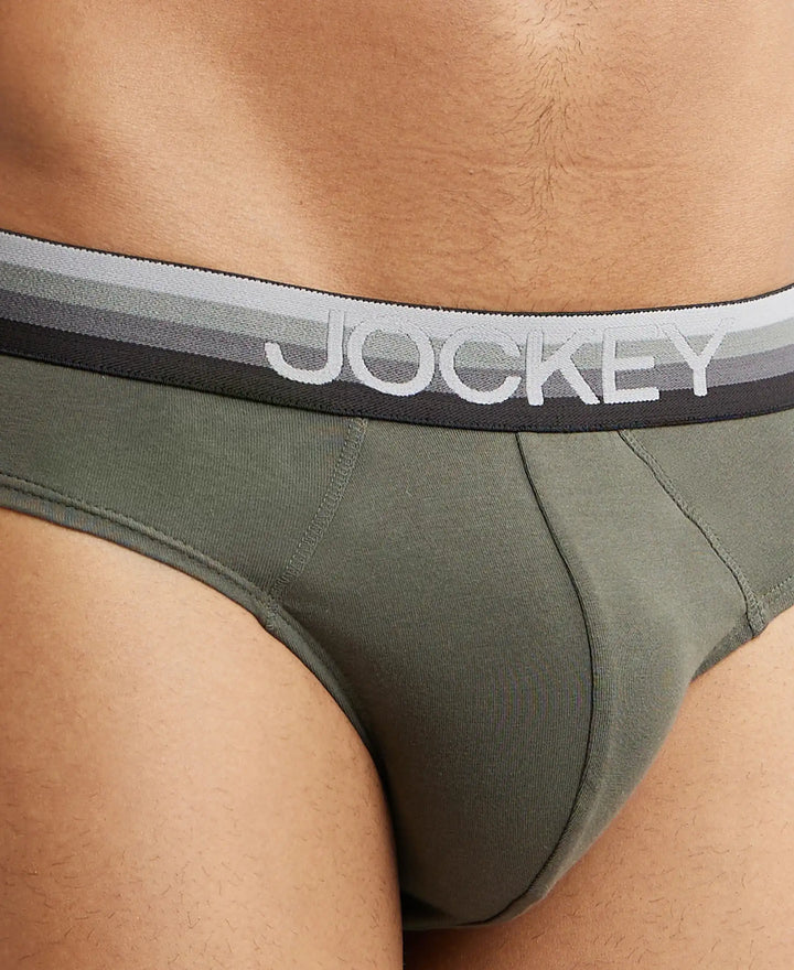 Super Combed Cotton Elastane Solid Brief with Ultrasoft Waistband - Deep Olive-6