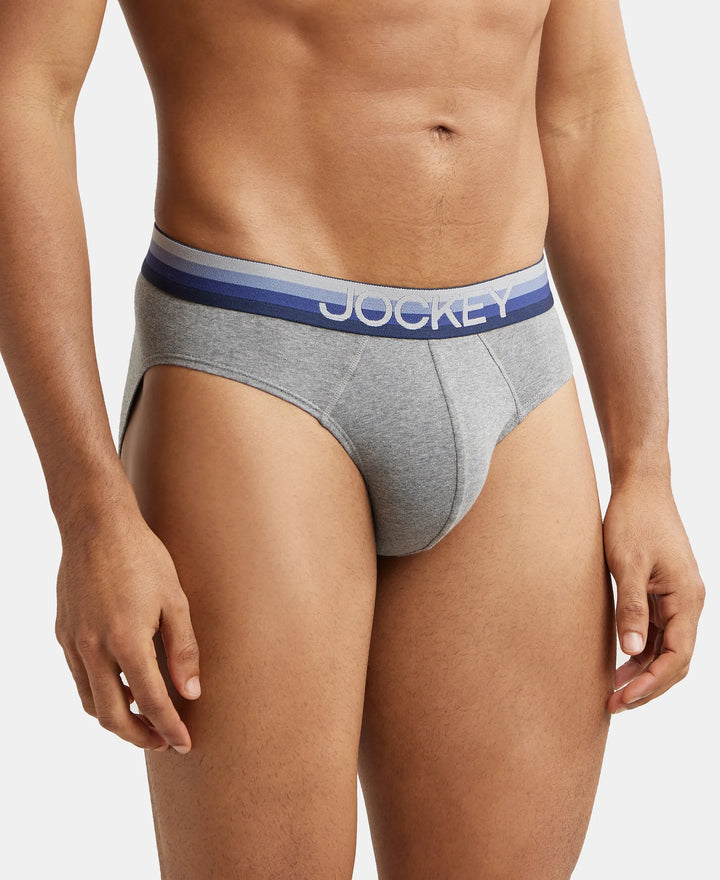 Super Combed Cotton Elastane Solid Brief with Ultrasoft Waistband - Mid Grey Melange-2