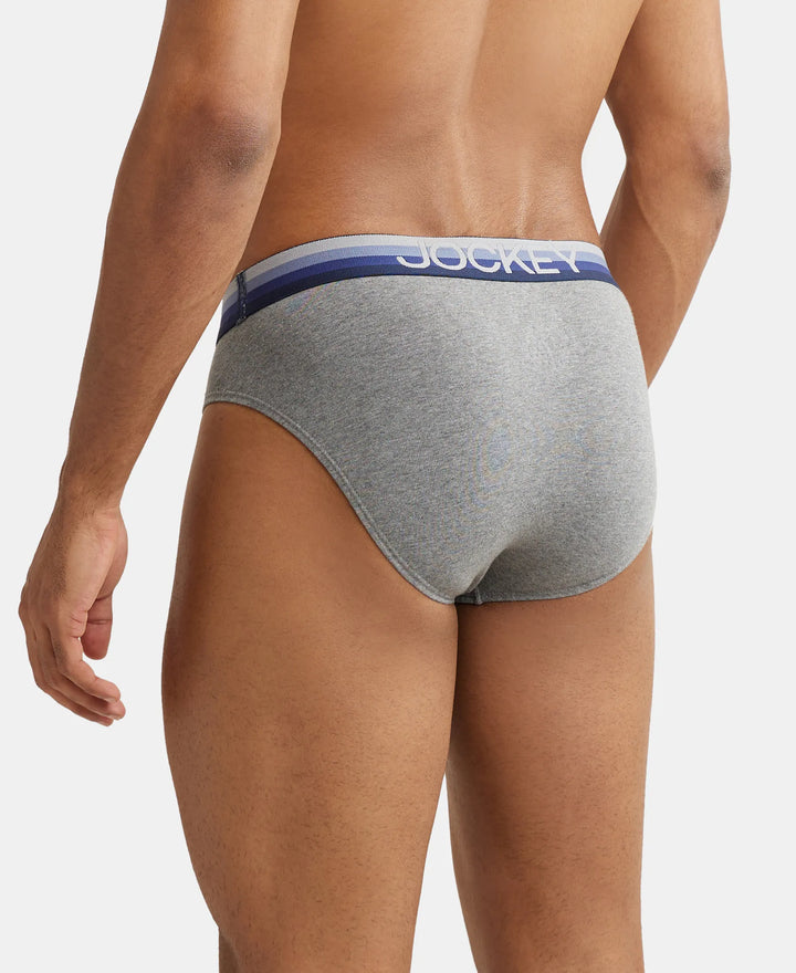 Super Combed Cotton Elastane Solid Brief with Ultrasoft Waistband - Mid Grey Melange-3