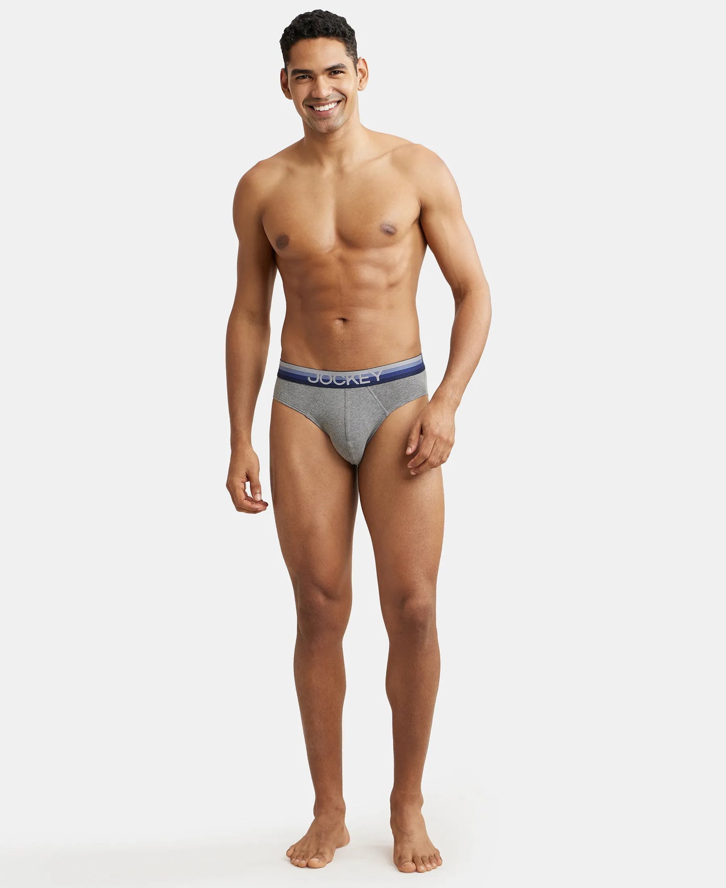 Super Combed Cotton Elastane Solid Brief with Ultrasoft Waistband - Mid Grey Melange-4