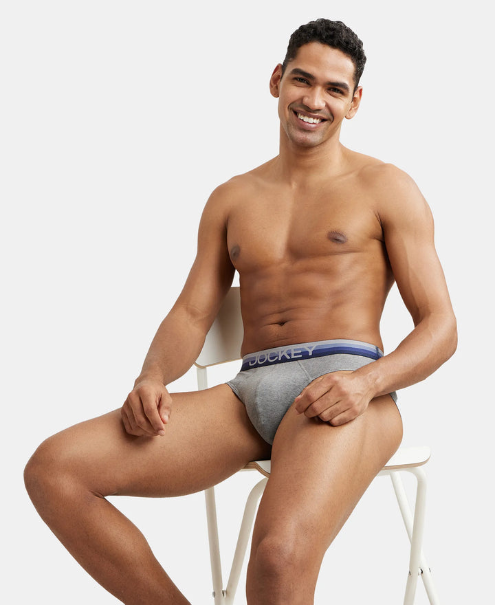 Super Combed Cotton Elastane Solid Brief with Ultrasoft Waistband - Mid Grey Melange-5