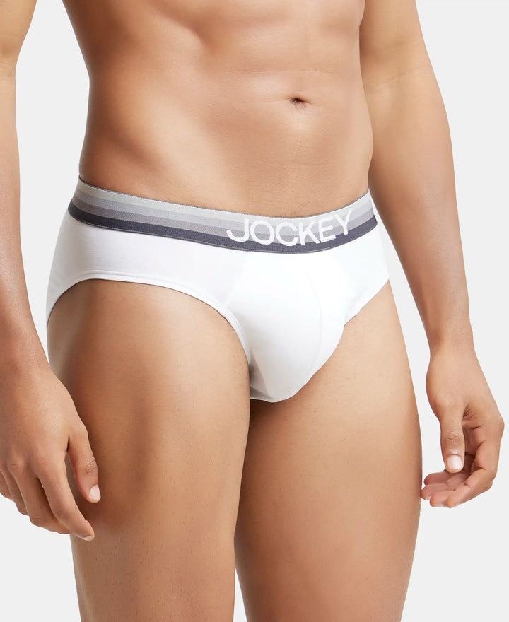 Super Combed Cotton Elastane Solid Brief with Ultrasoft Waistband - White-2