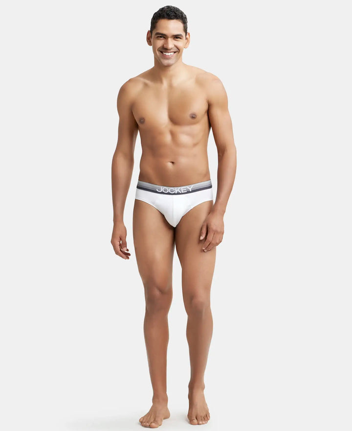 Super Combed Cotton Elastane Solid Brief with Ultrasoft Waistband - White-4