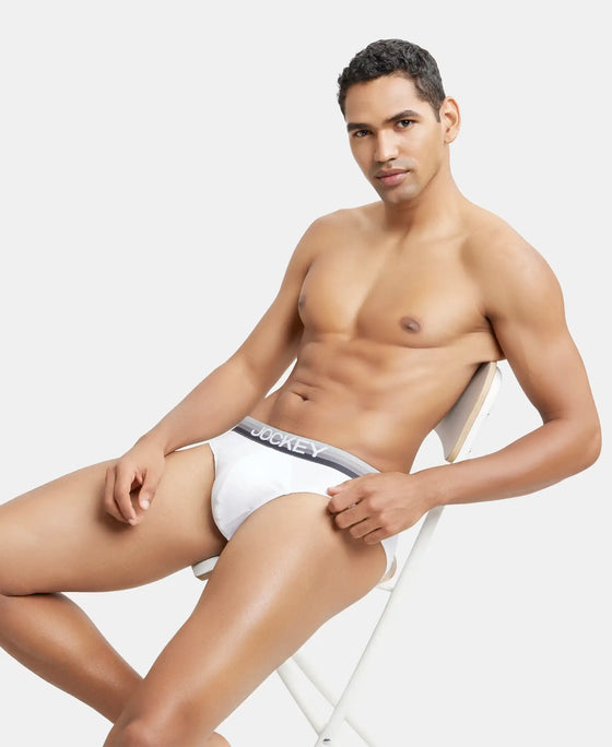 Super Combed Cotton Elastane Solid Brief with Ultrasoft Waistband - White-5