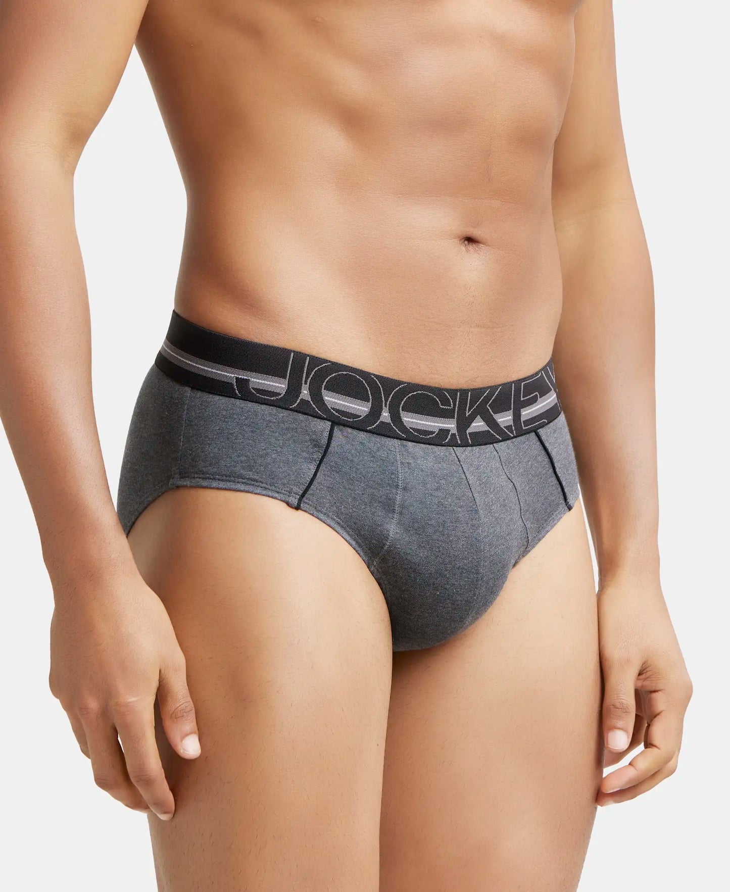 Super Combed Cotton Solid Brief with Ultrasoft Waistband - Charcoal Melange-3