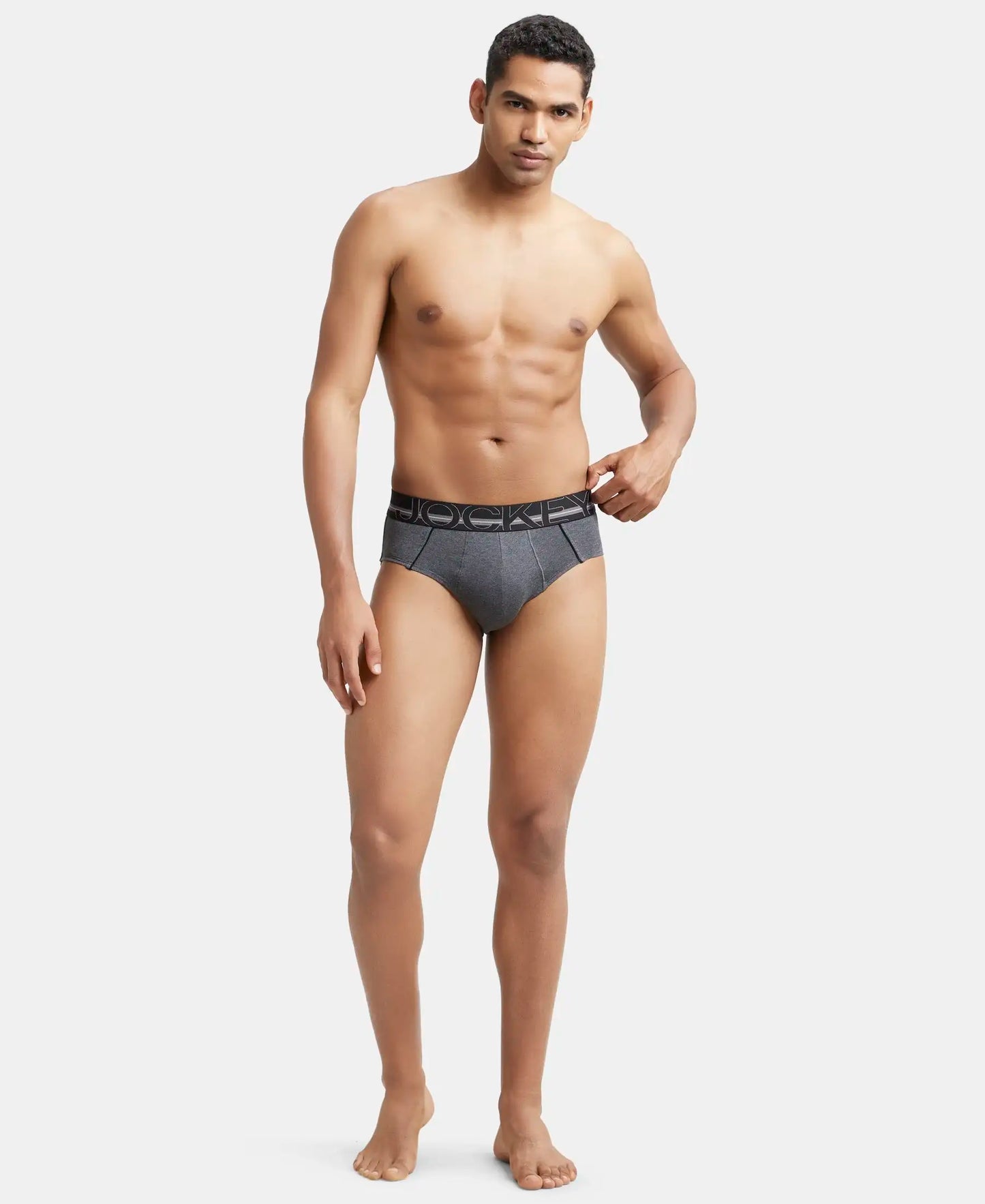 Super Combed Cotton Solid Brief with Ultrasoft Waistband - Charcoal Melange-5