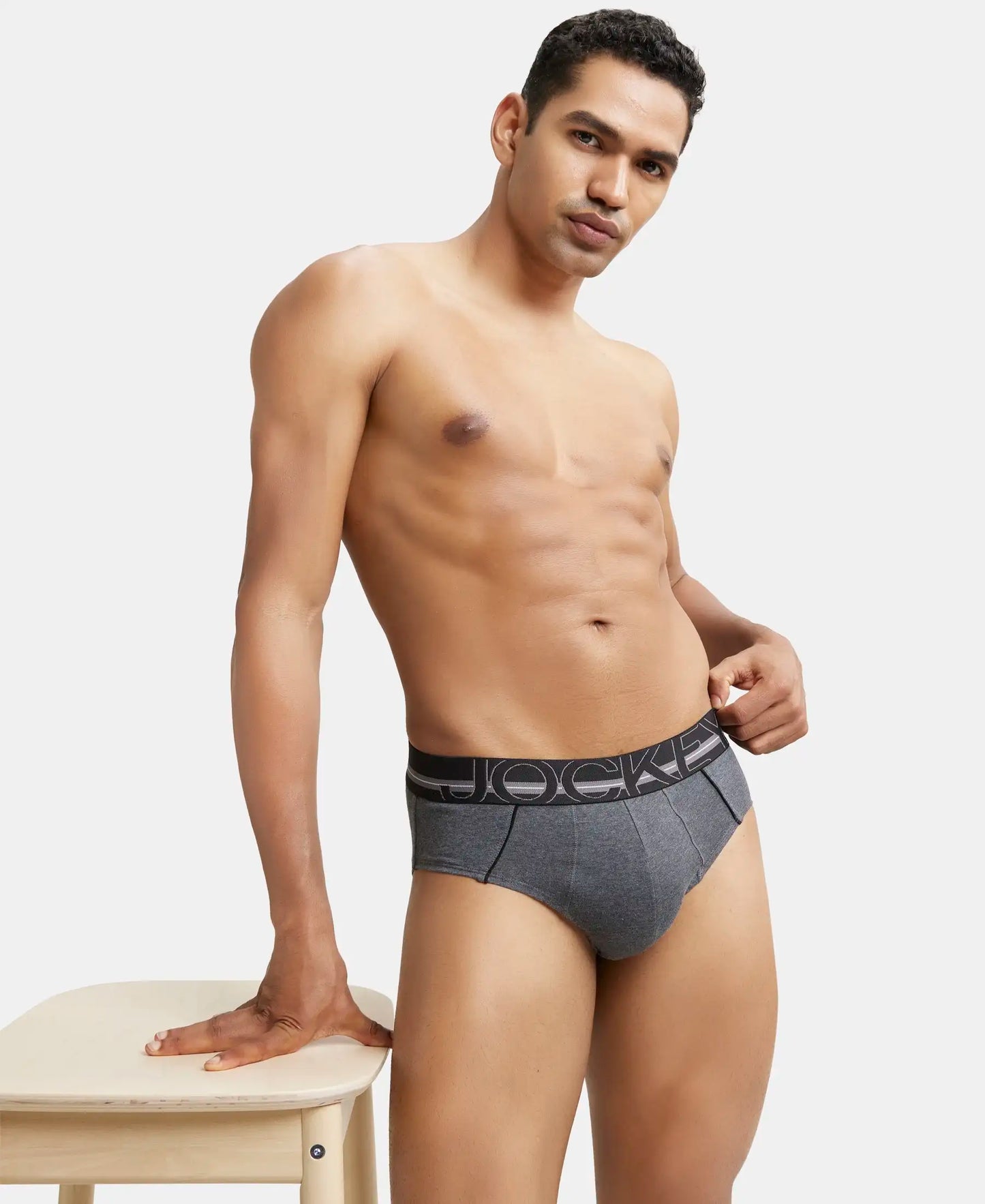 Super Combed Cotton Solid Brief with Ultrasoft Waistband - Charcoal Melange-6