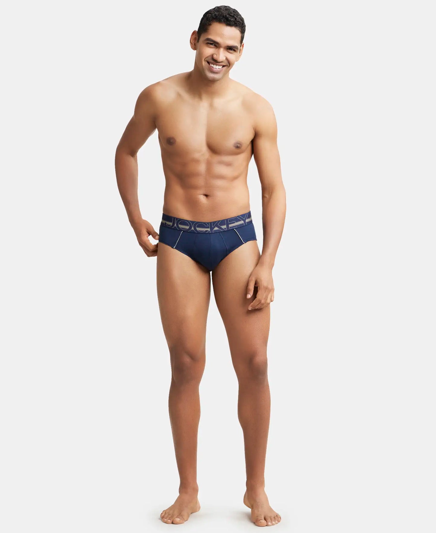 Super Combed Cotton Solid Brief with Ultrasoft Waistband - Navy-5
