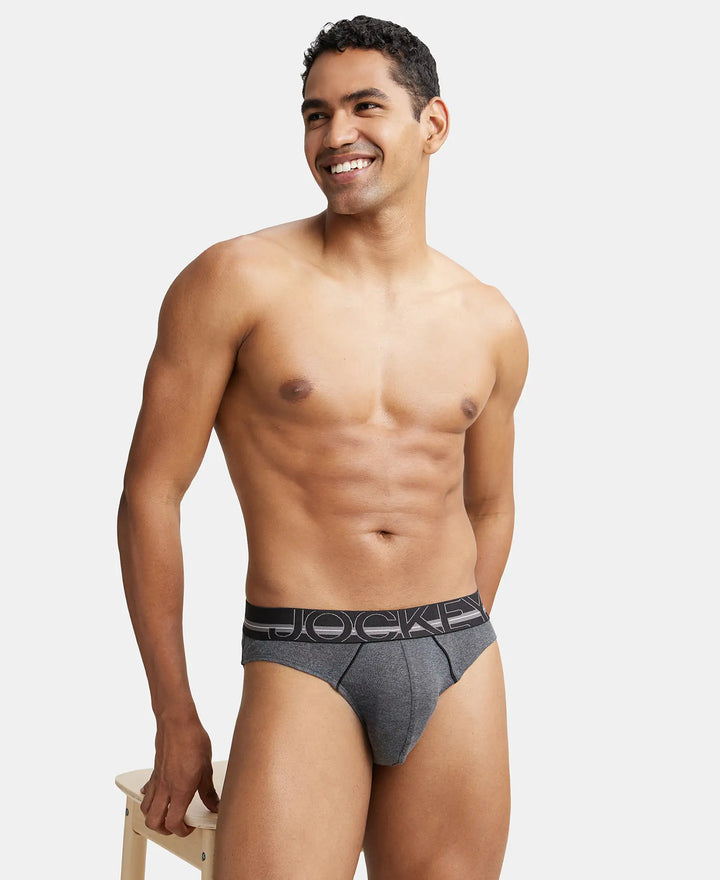 Super Combed Cotton Rib Solid Brief with Ultrasoft Waistband - Charcoal Melange-5