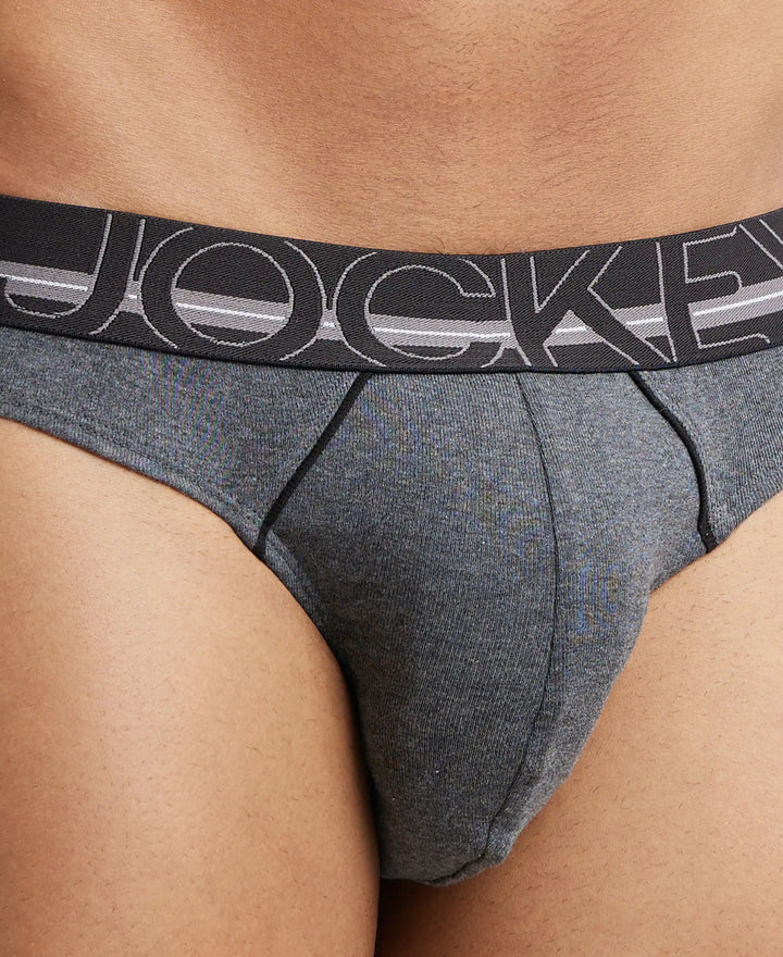 Super Combed Cotton Rib Solid Brief with Ultrasoft Waistband - Charcoal Melange (Pack of 2)