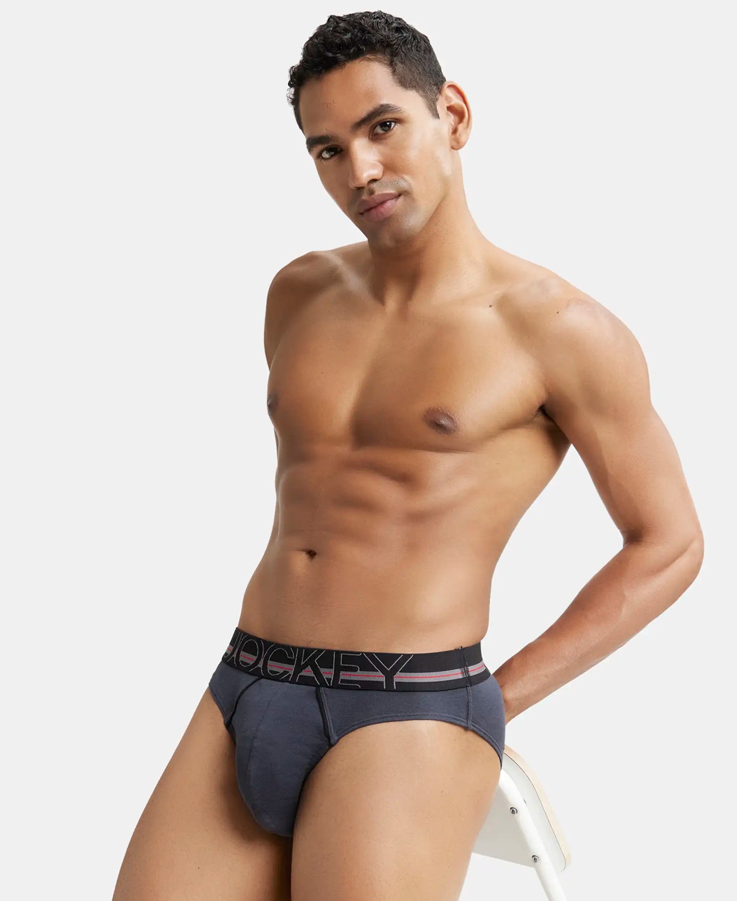 Super Combed Cotton Rib Solid Brief with Ultrasoft Waistband - Graphite-6