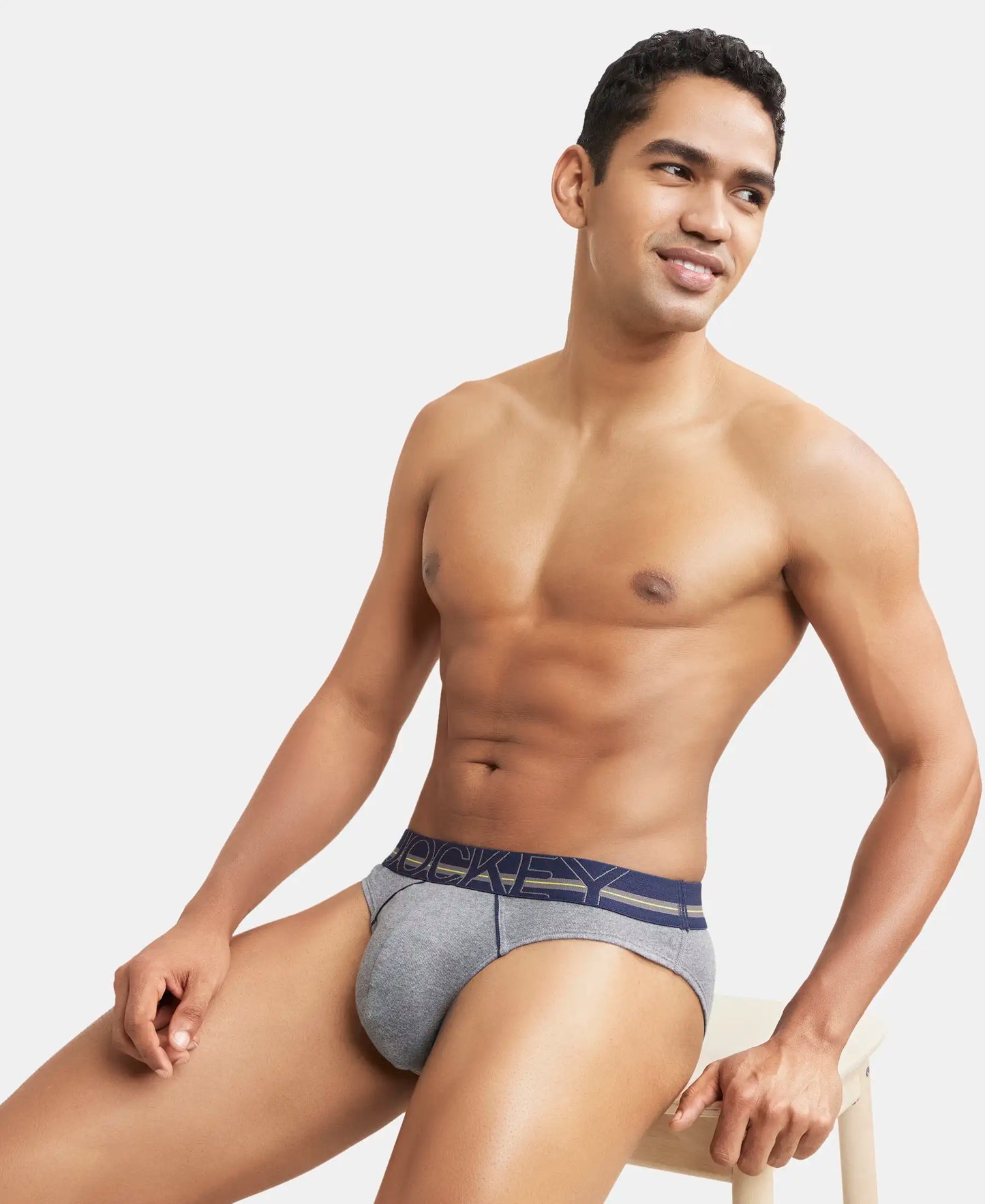 Super Combed Cotton Rib Solid Brief with Ultrasoft Waistband - Mid Grey Melange-5