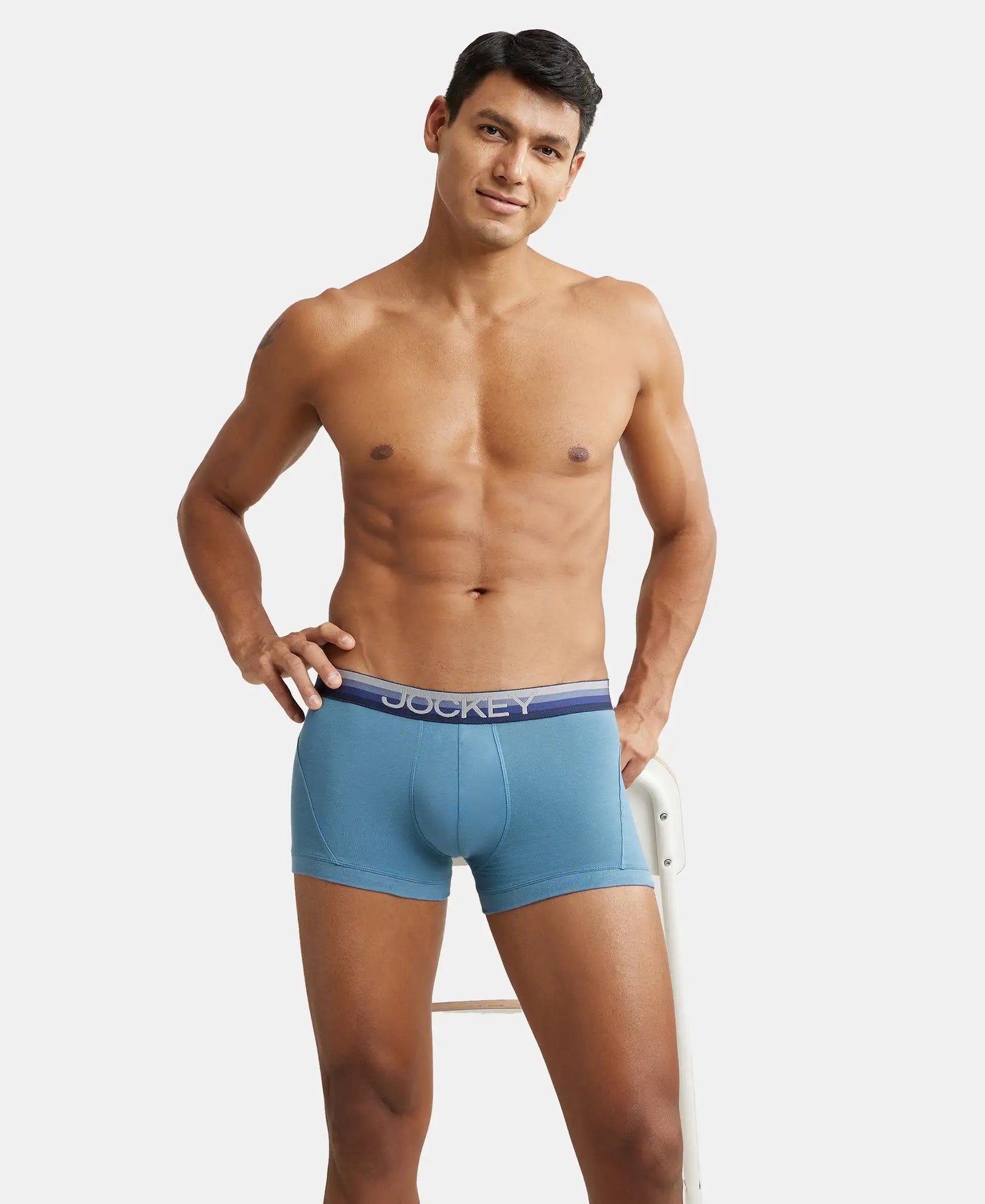 Super Combed Cotton Elastane Solid Trunk with Ultrasoft Waistband - Aegean Blue-5