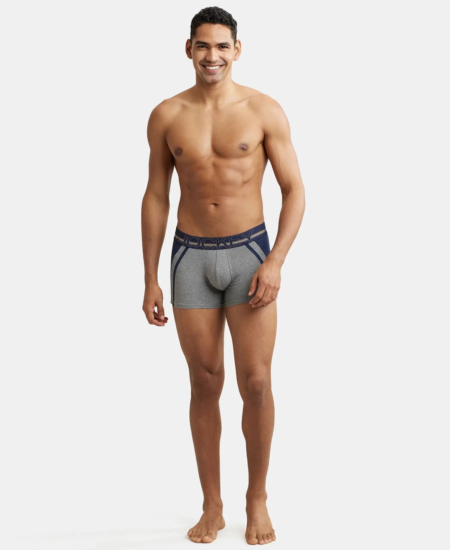 Super Combed Cotton Elastane Solid Trunk with Ultrasoft Waistband - Mid Grey Melange-4