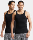 Super Combed Cotton Rib Square Neck Gym Vest - Black-1