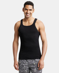 Super Combed Cotton Rib Square Neck Gym Vest - Black-2