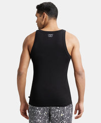 Super Combed Cotton Rib Square Neck Gym Vest - Black-4