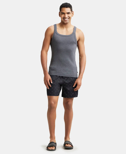 Super Combed Cotton Rib Square Neck Gym Vest - Charcoal Melange-4