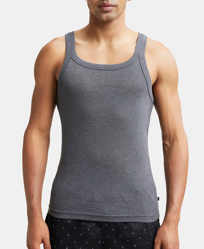 Super Combed Cotton Rib Square Neck Gym Vest - Charcoal Melange-6