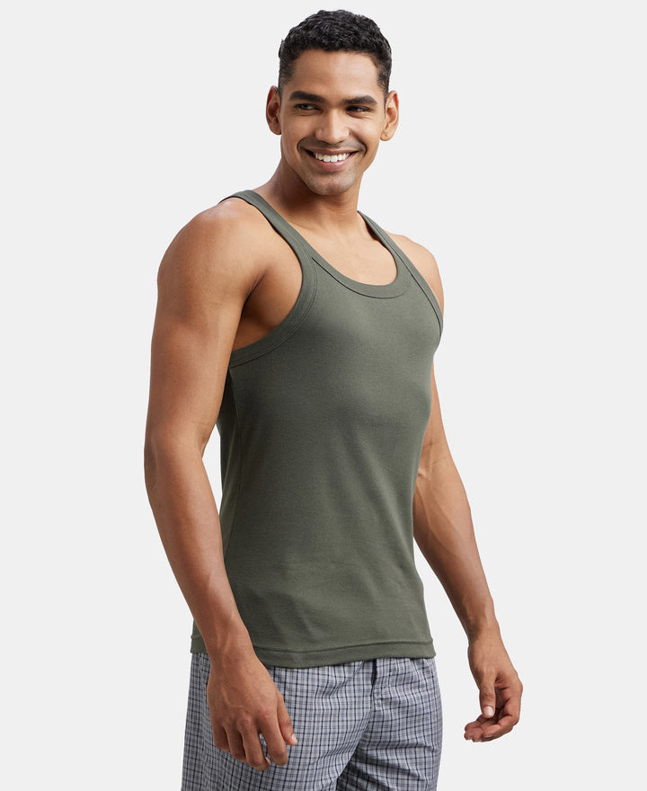 Super Combed Cotton Rib Square Neck Gym Vest - Deep Olive-2