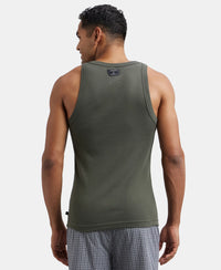 Super Combed Cotton Rib Square Neck Gym Vest - Deep Olive-3