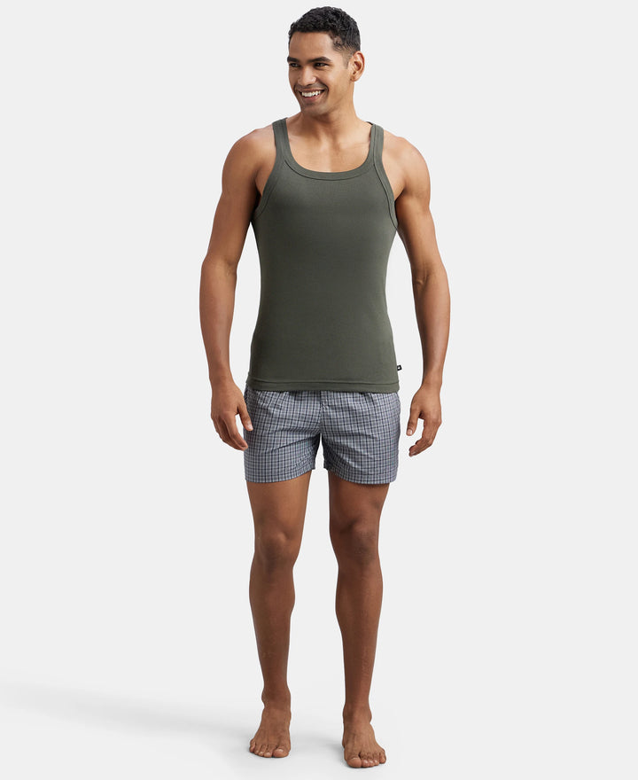 Super Combed Cotton Rib Square Neck Gym Vest - Deep Olive-4