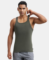 Super Combed Cotton Rib Square Neck Gym Vest - Deep Olive-5