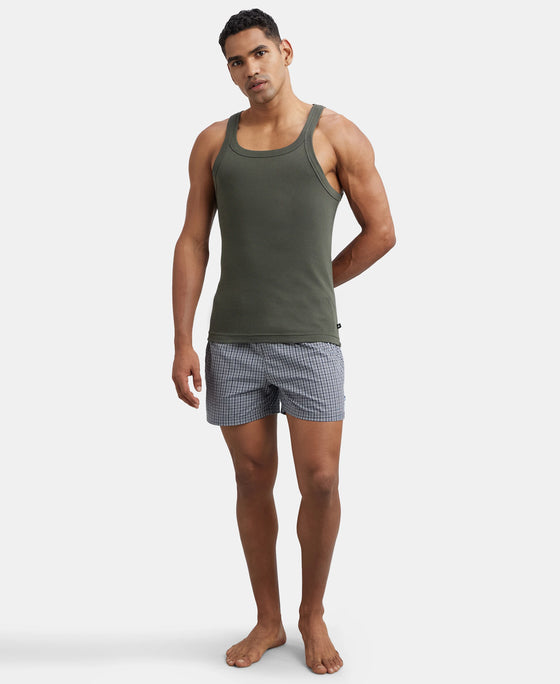 Super Combed Cotton Rib Square Neck Gym Vest - Deep Olive-6