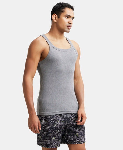 Super Combed Cotton Rib Square Neck Gym Vest - Mid Grey Melange-2