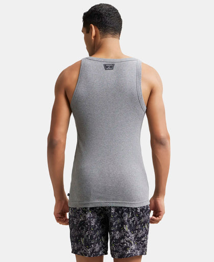 Super Combed Cotton Rib Square Neck Gym Vest - Mid Grey Melange-3