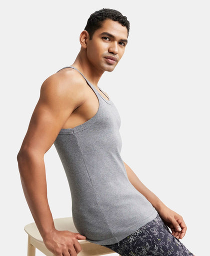 Super Combed Cotton Rib Square Neck Gym Vest - Mid Grey Melange-5