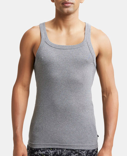 Super Combed Cotton Rib Square Neck Gym Vest - Mid Grey Melange-6