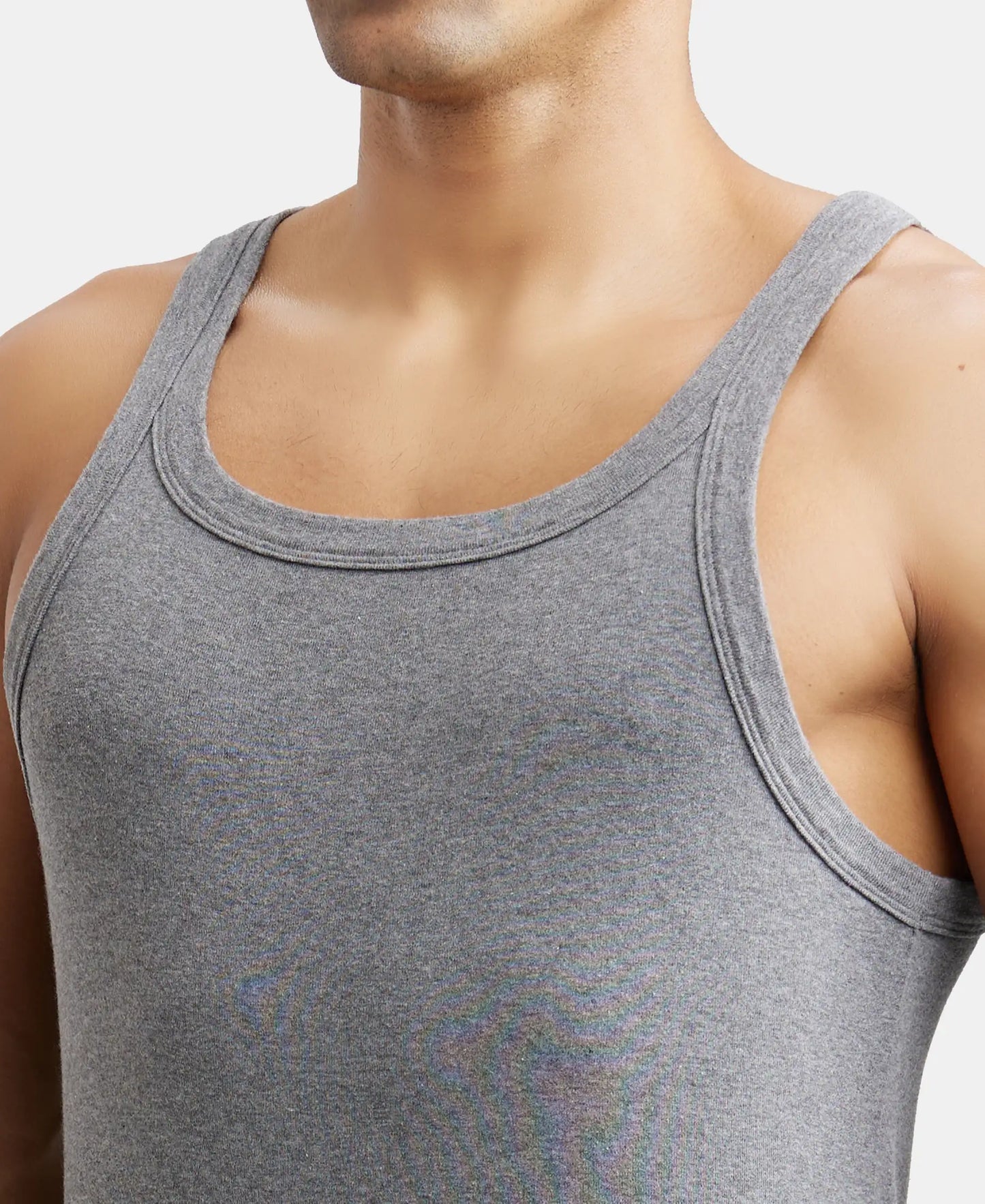 Super Combed Cotton Rib Square Neck Gym Vest - Mid Grey Melange (Pack of 2)