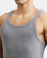 Super Combed Cotton Rib Square Neck Gym Vest - Mid Grey Melange (Pack of 2)