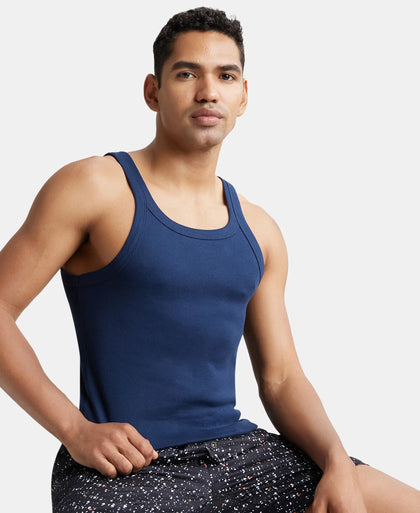 Super Combed Cotton Rib Square Neck Gym Vest - Navy-5