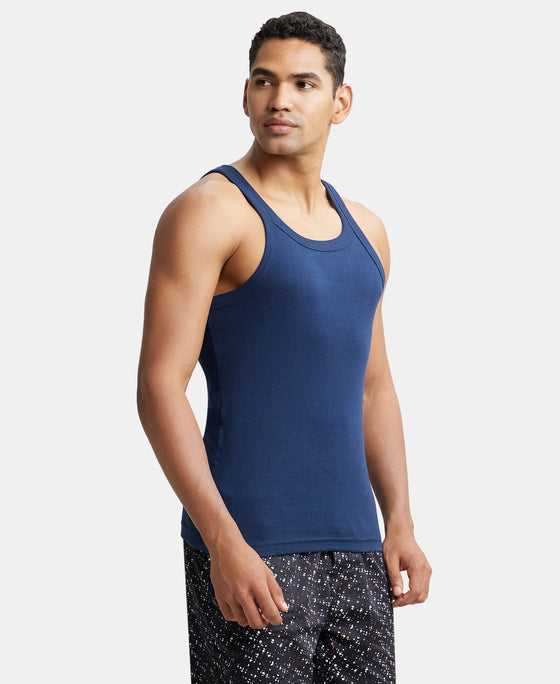 Super Combed Cotton Rib Square Neck Gym Vest - Navy-3