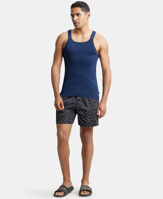 Super Combed Cotton Rib Square Neck Gym Vest - Navy-5