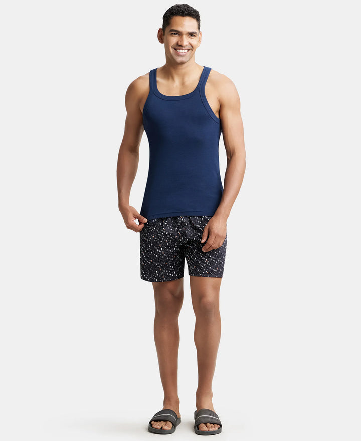 Super Combed Cotton Rib Square Neck Gym Vest - Navy-7