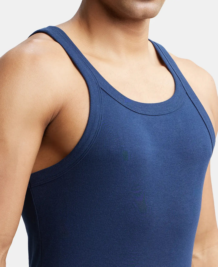 Super Combed Cotton Rib Square Neck Gym Vest - Navy (Pack of 2)