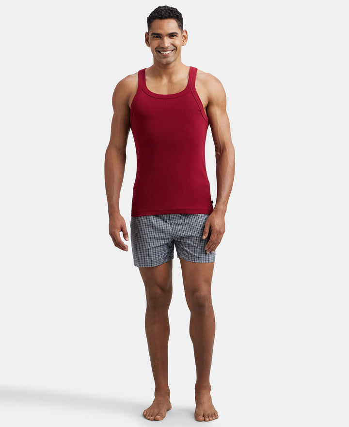 Super Combed Cotton Rib Square Neck Gym Vest - Red Pepper-4