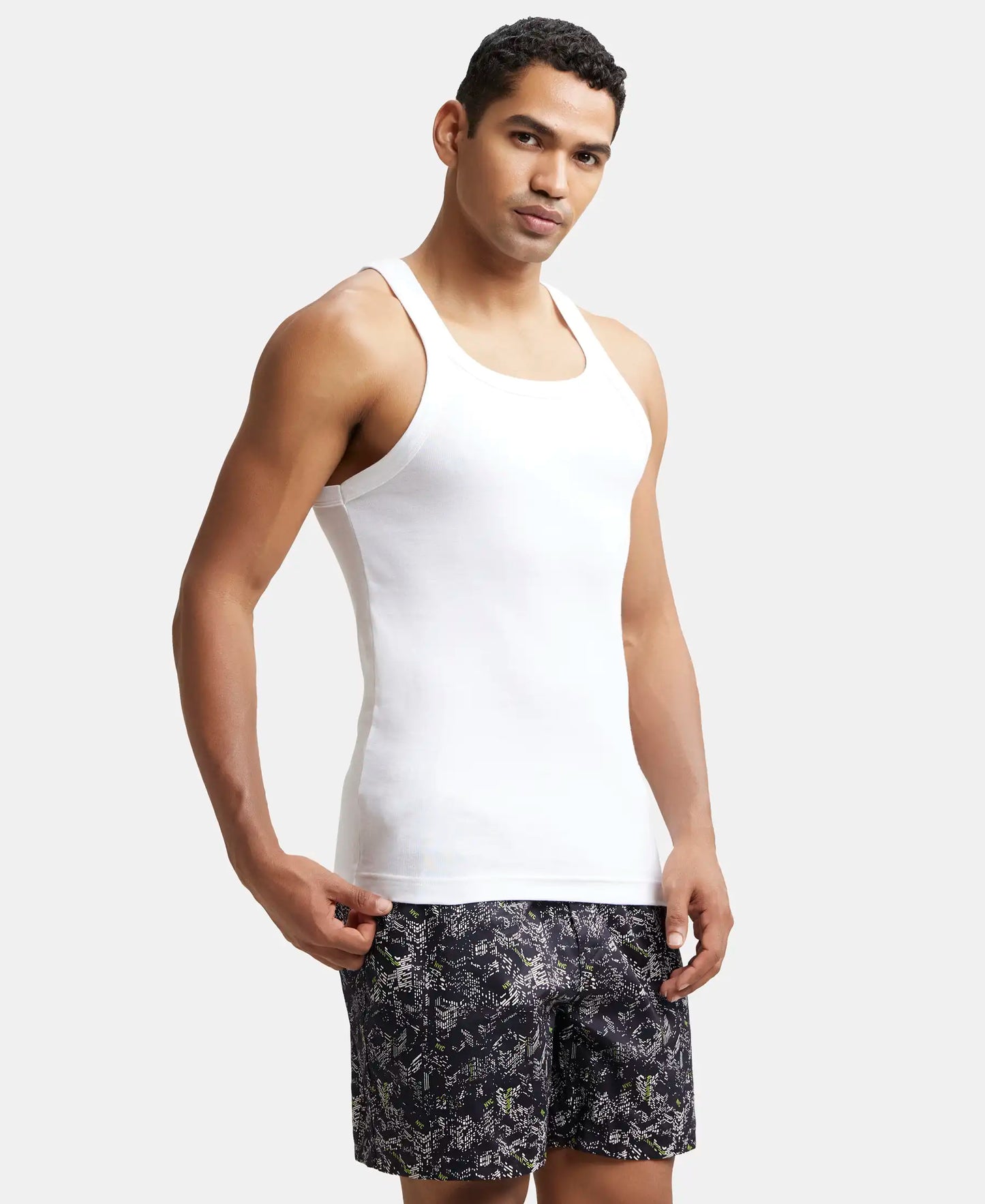 Buy Super Combed Cotton Rib Square Neck Gym Vest - White US26 | Jockey ...