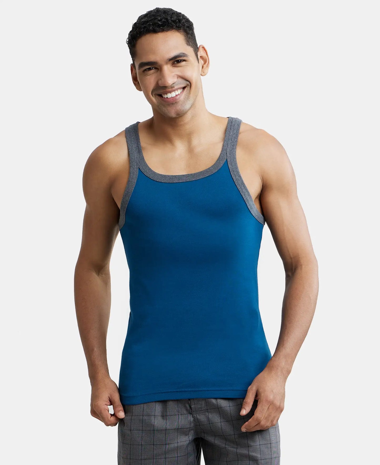 Super Combed Cotton Rib Square Neck Gym Vest - Assorted (Pack of 2)-12