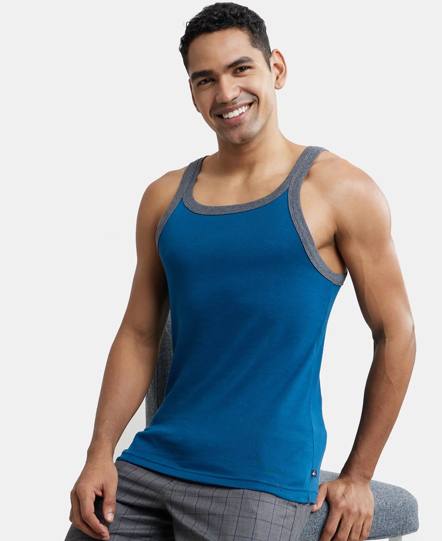 Super Combed Cotton Rib Square Neck Gym Vest - Assorted (Pack of 2)-14