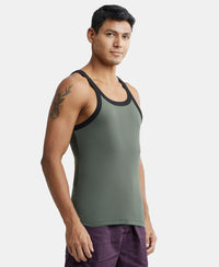 Super Combed Cotton Rib Square Neck Gym Vest - Deep Olive with Assorted Bias-2