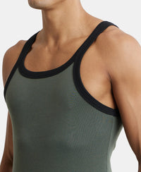 Super Combed Cotton Rib Square Neck Gym Vest - Deep Olive with Assorted Bias-6