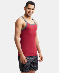 Super Combed Cotton Rib Square Neck Gym Vest - Red Pepper with Assorted Bias-2