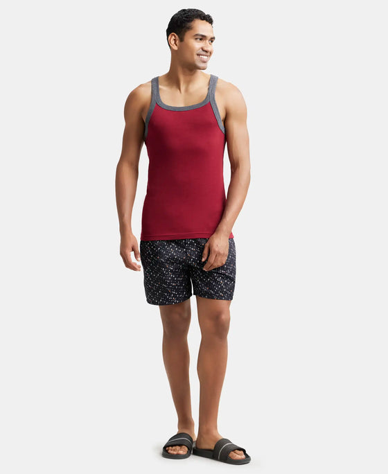 Super Combed Cotton Rib Square Neck Gym Vest - Red Pepper with Assorted Bias-4