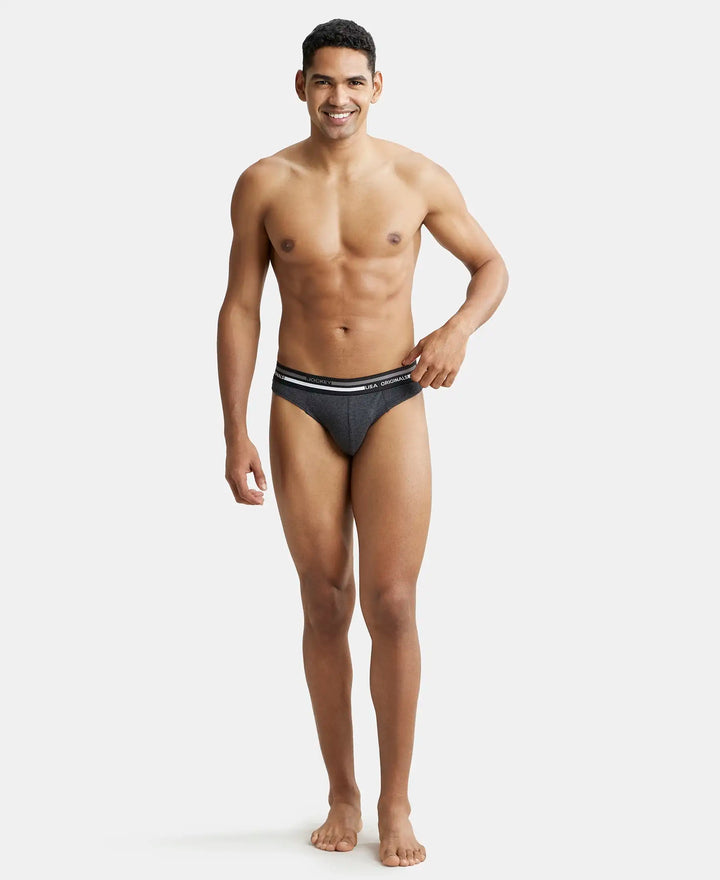 Super Combed Cotton Solid Brief with Ultrasoft Waistband - Black Melange-4