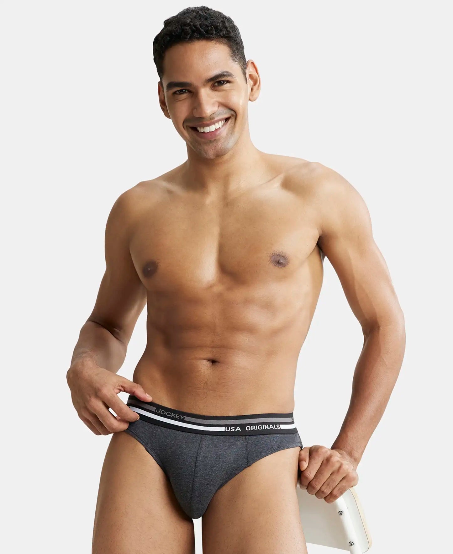 Super Combed Cotton Solid Brief with Ultrasoft Waistband - Black Melange-5